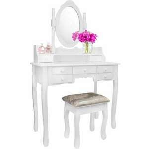 WC asztal, fehér, tükörrel és zsámollyal, 90x40x146 cm, Vintage kép