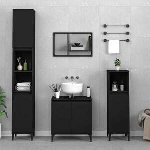 vidaXL 3 részes fekete szerelt fa fürdőszobai bútorszett kép