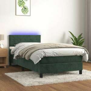 vidaXL sötétzöld bársony rugós és LED-es ágy matraccal 90x190 cm kép