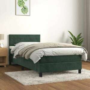 vidaXL sötétzöld bársony rugós ágy matraccal 90x190 cm kép