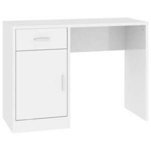 Magasfényű fehér faanyag fiókos/rekeszes íróasztal 100x40x73 cm kép