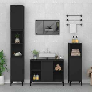 vidaXL 3 részes fekete szerelt fa fürdőszobai bútorszett kép
