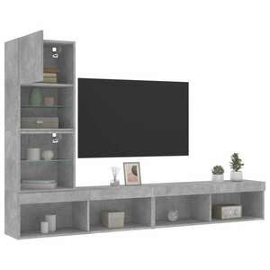 vidaXL 4 darab betonszürke szerelt fa fali TV-bútor LED-del kép