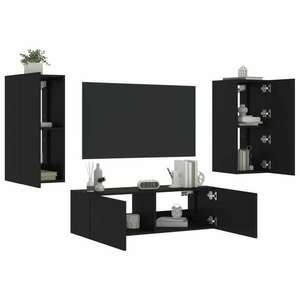 vidaXL 3 darab fekete falra szerelhető TV-szekrény LED-del kép