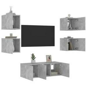 vidaXL 6 darab betonszürke szerelt fa fali TV-bútor LED-del kép