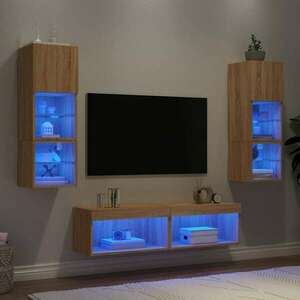 vidaXL 6 darab füstös tölgy színű szerelt fa TV-bútor LED-del kép