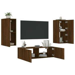 vidaXL 3 darab barna tölgyszínű falra szerelhető TV-szekrény LED-del kép
