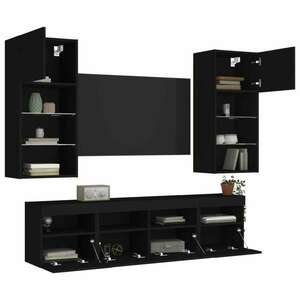 vidaXL 5 darab fekete szerelt fa fali TV-bútor LED-del kép