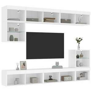 vidaXL 8 darab fehér szerelt fa fali TV-bútor LED-del kép