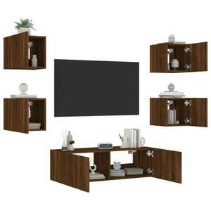 vidaXL 5 darab barna tölgyszínű falra szerelhető TV-szekrény LED-del kép