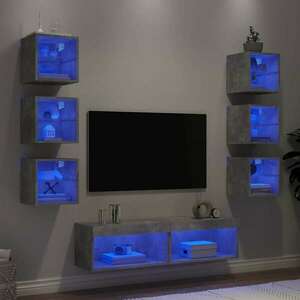 vidaXL 8 darab betonszürke szerelt fa fali TV-bútor LED-del kép
