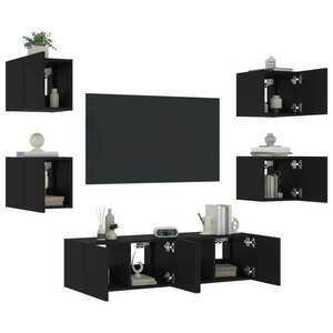 vidaXL 6 darab fekete szerelt fa fali TV-bútor LED-del kép