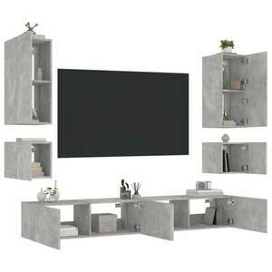 vidaXL 6 darab betonszürke falra szerelhető TV-szekrény LED-del kép