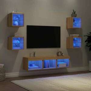 vidaXL 7 darab füstös tölgy színű szerelt fa TV-bútor LED-del kép