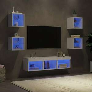 vidaXL 7 darab fehér szerelt fa fali TV-bútor LED-del kép