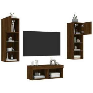 vidaXL 4 darab barna tölgyszínű falra szerelhető TV-szekrény LED-del kép