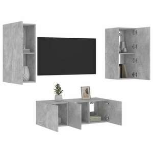 vidaXL 4 darab betonszürke szerelt fa fali TV-bútor LED-del kép