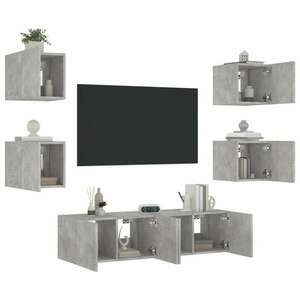 vidaXL 6 darab betonszürke szerelt fa fali TV-bútor LED-del kép