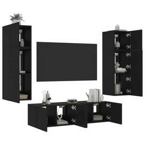 vidaXL 6 darab fekete szerelt fa fali TV-bútor LED-del kép