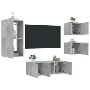 vidaXL 5 darab betonszürke szerelt fa fali TV-bútor LED-del kép