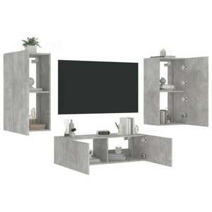 vidaXL 3 darab betonszürke falra szerelhető TV-szekrény LED-del kép