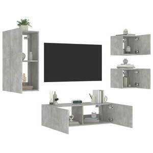 vidaXL 4 darab betonszürke falra szerelhető TV-szekrény LED-del kép