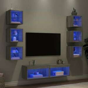 vidaXL 8 darab szürke sonoma színű szerelt fa fali TV-bútor LED-del kép