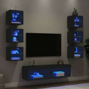 vidaXL 8 darab fekete szerelt fa fali TV-bútor LED-del kép