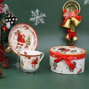 Karácsonyi porcelán JUMBO bögre aljjal - Télapós - díszdobozos kép