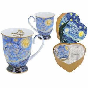 Van Gogh Csillagos éj porcelán bögre szett szív dobozban - 2 dara... kép