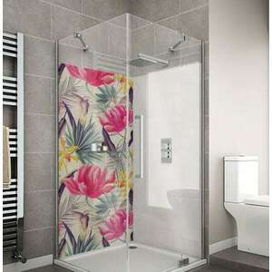 Wallplex fürdőszobai dekorpanel Trópusi virágok pink 90 cm x 200 cm kép