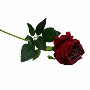 Bársony vörös rózsa csillámmal 50 cm kép