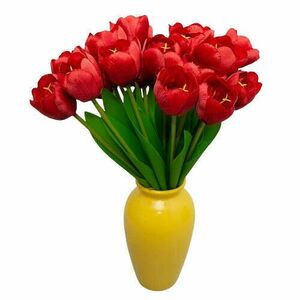Selyem tulipán 5 szálas csokor bordó kép