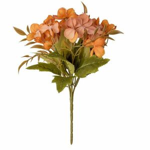 5 ágú hortenzia selyemvirág csokor, 24cm magas - Sárgás barna kép