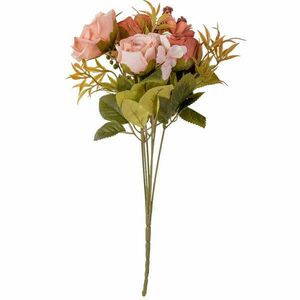 6 ágú rózsa selyemvirág csokor, 30cm magas - Őszi rózsaszín kép