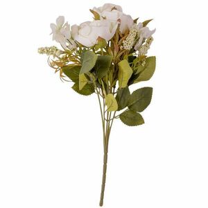 6 ágú rózsa selyemvirág csokor, 30cm magas - Fehér kép