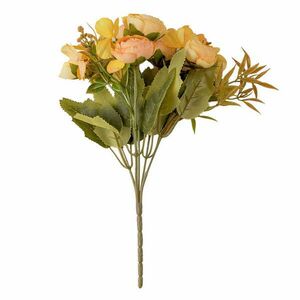 5 ágú hortenziás tearózsa selyemvirág csokor, 25cm magas - Sárgás... kép