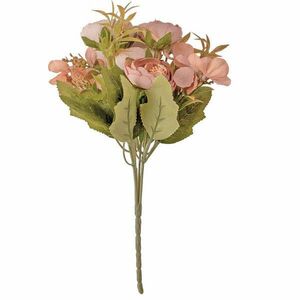 5 ágú hortenziás tearózsa selyemvirág csokor, 25cm magas - Púder... kép