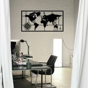 World Map Metal Decor 7 Fali fém dekoráció 121x60 Fekete kép