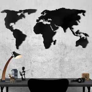 World Map Silhouette XL - Black Fali fém dekoráció 170x85 Fekete kép