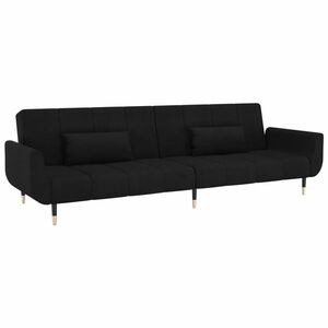 Kétszemélyes fekete bársony kanapéágy 2 párnával kép