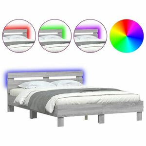 vidaXL szürke sonoma színű ágykeret fejtámlával és LED-del 150x200 cm kép