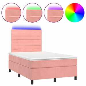 vidaXL rózsaszín bársony rugós és LED-es ágy matraccal 120x200 cm kép