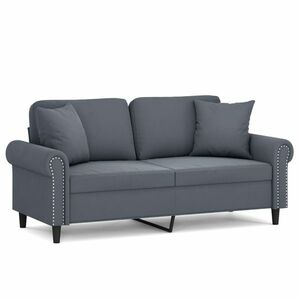 vidaXL 2 személyes sötétszürke bársony kanapé díszpárnákkal 140 cm kép