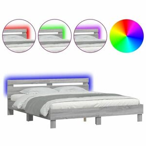 vidaXL szürke sonoma színű ágykeret fejtámlával és LED-del 160x200 cm kép