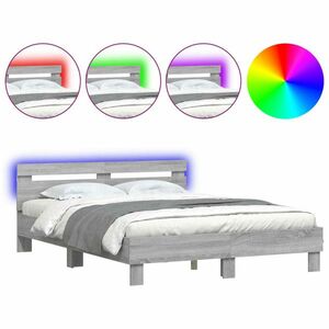vidaXL szürke sonoma színű ágykeret fejtámlával és LED-del 140x200 cm kép