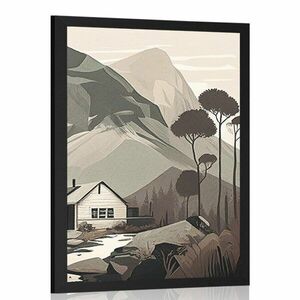 Plakát skandináv kunyhó a hegyekben kép