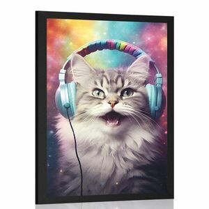 Plakát macska fülhallgatóval kép