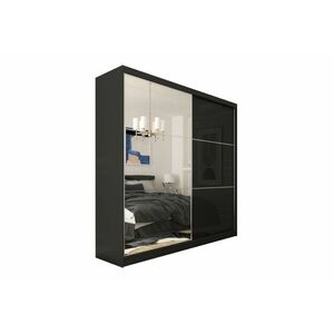 KUREZ tolóajtós ruhaszekrény tükörrel, 240x216x61, fekete kép