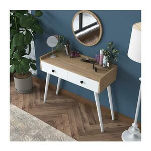 Öltözködő asztal RANI 98, 6x83, 8 cm + fali tükör átm. 40 cm barna/fehér kép